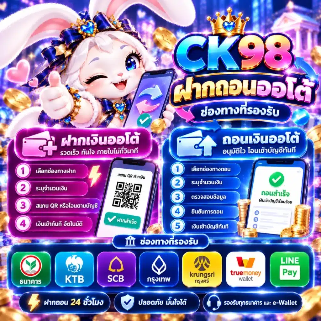 CK98 ฝากถอนออโต้ ช่องทางที่รองรับ